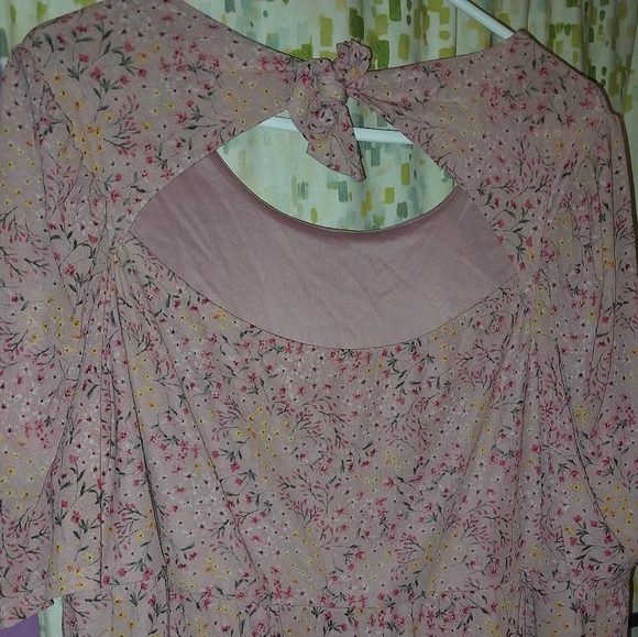 PINK KNIT BOHO HIPPIE BABY DOLL BLAUSE - Picture 3 of 4